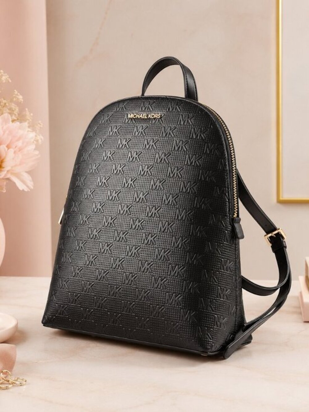 Michael Kors Cindy Large Black Perforated Leather Backpack NWT
